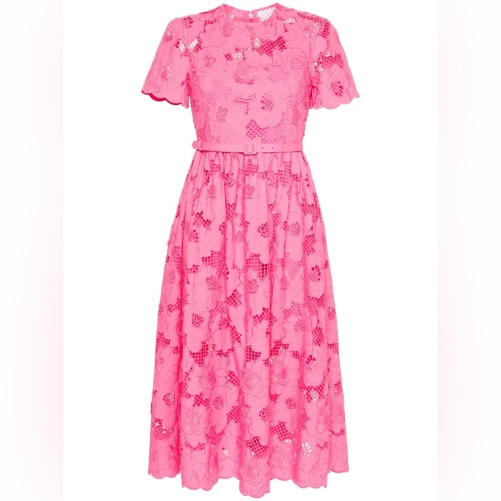 NEW Self-Portrait Cotton Lace Midi Dress Pink SS24 | UK 8 / US 4